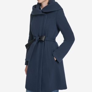 Women's Belted Asymmetrical Zip Front Twill Coat